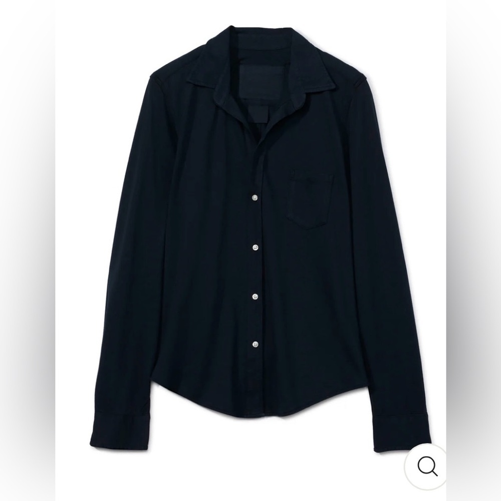 Frank & Eileen Barry Shirt Womens Medium British Navy Jersey Button Up Minimal